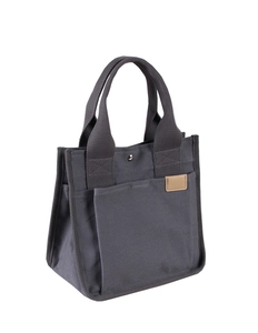 Detail der dunkelgrauen 16oz Canvas-Handtasche mit Außentasche und Metallbeschlägen