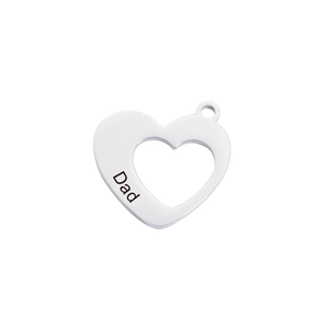 Polished silver heart pendant with Dad engraving for DIY jewelry accessories