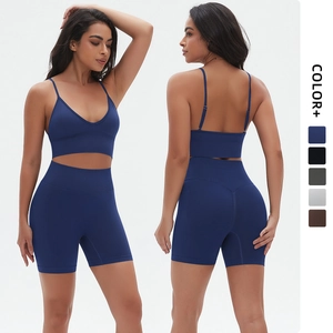 Nahtloses Strick Yoga-Set Hohe Elastizität Enger Sport-BH Hohe Taille Shorts Gym Fitness Laufen Training Anzug Top And Bottom