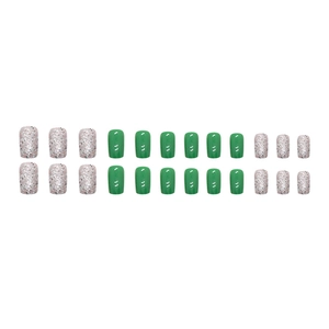 Kit de 24 Faux Ongles Carrés Vert Sauge avec Détails Brillants et Pailletés Chic