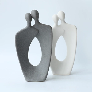 Statuine moderne coppia astratta in ceramica minimalista grigio opaco e bianco