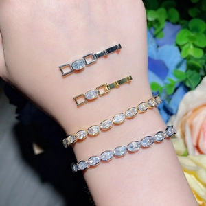 Oval Cut Zircon Tennis Bracelet Copper Real Gold Plated Luxury Elegant Jewelry For Women With Extension Clasp