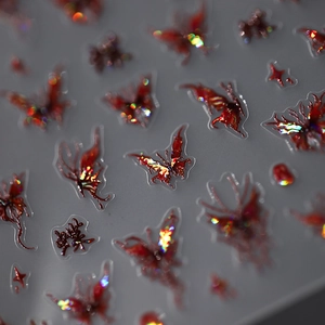5D embossed butterfly nail art stickers with holographic red laser metallic finish
