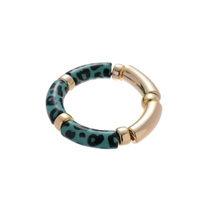 Bracelet géométrique en acrylique style bambou avec imprimé léopard et doré