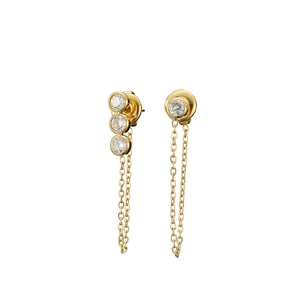 Elegante goldene Edelstahl-Ohrringe mit glitzernden Zirkonia-Steinen und Quasten