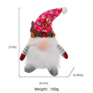 Gnome de Noël lumineux en peluche avec bonnet à bois de renne rouge et cloche festive