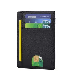 Rfid Blocking Card Holder Genuine Leather Ultra Thin Minimalist Wallet Carbon Fiber Texture For Business Men Women