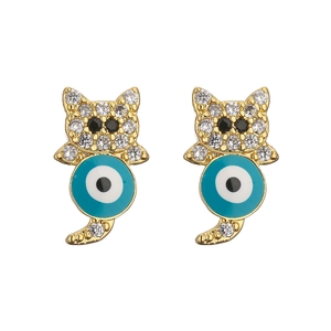 18K vergoldete Katzenohrstecker mit blauem Evil Eye Design und Zirkonia-Steinen