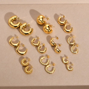Chunky Hoop Earrings For Women Stainless Steel IP Gold Plating C Shaped Geometric Hollow High Polish Modern Jewelry