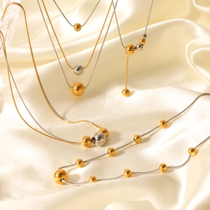 Stainless Steel Pendant Necklace Dual Tone Gold And Silver Snake Bone Chain Minimalist Beads Jewelry For Women