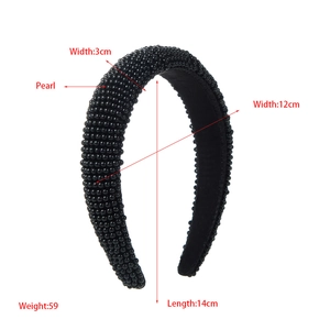 Detailed view of a 3cm wide pearl padded headband with size and weight measurements