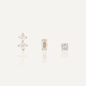 Geometric Cubic Zirconia Stud Earrings With 925 Sterling Silver Earring Post Gold Plated Square Marquise Round Dainty Jewelry Women