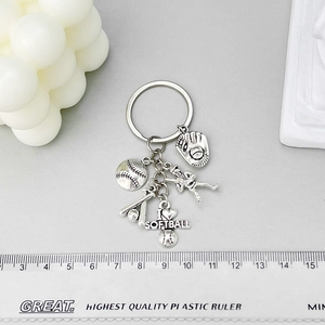 Antique Silver Zinc Alloy Baseball Softball Theme Keychain With Bats Glove Player Charms Sports Fans Jewelry Accessory