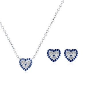 S925 sterling silver evil eye heart necklace and earring set with blue zircons