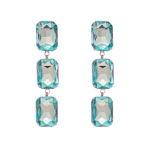 Elegant geometric drop earrings with three tiered emerald green crystals and gold plating