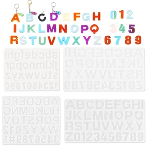 Silicone alphabet and number resin casting molds set with colorful finished keychains