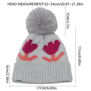 Size chart for knit beanie showing dimensions and 52-54cm head circumference