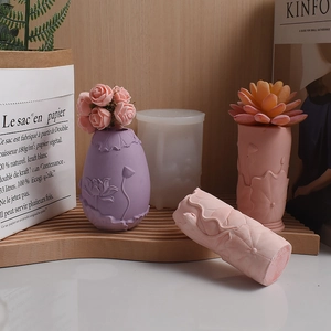 Silicone mold for DIY lotus leaf embossed flower vase and cylindrical plaster ornament