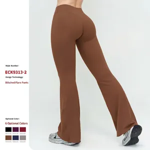 Women High Waist V-Shape Ruched Flare Yoga Pants Nylon Spandex Brushed Breathable Bootcut Leggings Bottom For Sports Casual