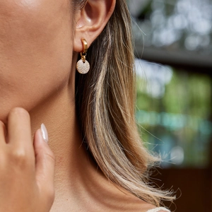 Orecchini a cerchio in acciaio inossidabile 18K con ciondoli a disco in pavé scintillante