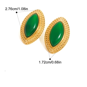 Detail view of 18k gold plated stainless steel earrings with size 2.76cm by 1.72cm