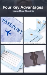 Detail of light blue marble PU leather passport holder with secure button closure