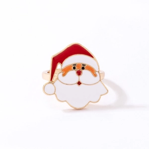 Close-up of Santa Claus enamel ring featuring festive red and white oil dripping details