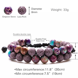 Detail of 8mm purple emperor stone and black lava rock beads on a double-layer bracelet