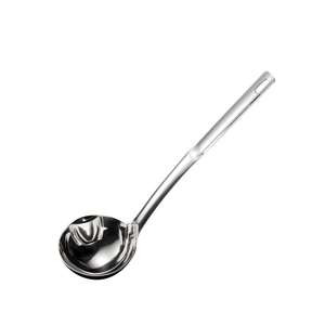 Polished 304 stainless steel oil separator ladle with curved handle and hanging hole