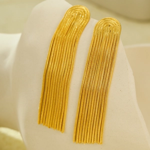 Elegant 18K gold plated stainless steel long tassel earrings with a sleek arched design