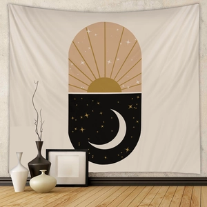 Minimalist Bohemian tapestry with sun and moon pattern for bedroom wall decoration