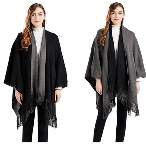 Scialle Poncho in Maglia a Doppia Faccia da Donna Tinta Unita Nappa Caldo Inverno Lavorazione a Ordito Mantella Casual Moda