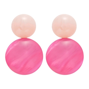 Minimalist resin round drop earrings with pink marble pattern and silver needles