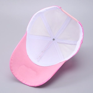 Detailed view of internal structure and white lining of holographic baseball cap