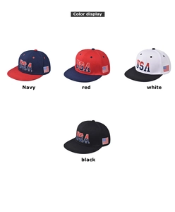 Detailed 3D USA embroidery and flag patches on four colors of cotton baseball caps