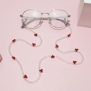 Beaded Glasses Chain Sweet Cherry Acrylic Crystal Mask Lanyard Strap Anti-Lost Eyewear Accessory Women Girls Clear