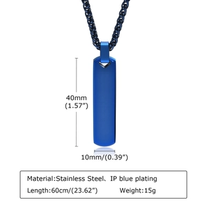 Blue stainless steel cuboid pendant necklace dimensions and detailed specifications