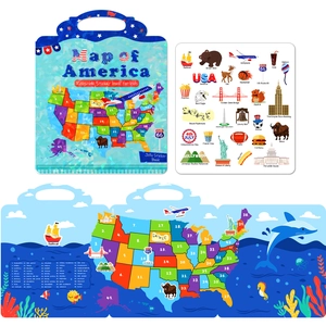 Children Reusable Jelly Sticker Book Map Of America Theme Educational Early Learning Portable Washable Cartoon Map Toy For Toddlers