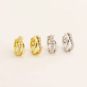 Exquisite S925 silver hoop earrings with sparkling pave crystals in gold and silver finish
