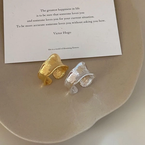 Irregular hammered texture S925 sterling silver open rings in gold and silver finish