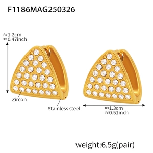 Detailed size chart of triangle zircon stainless steel earrings with gold finish