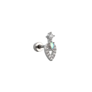 Titanstahl Knorpelstecker mit Schmetterlings-Zirkonia und schillerndem Opal-Edelstein
