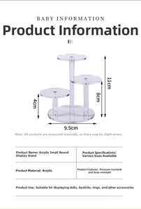 Three-tier clear acrylic display stand with round trays for jewelry and collectibles