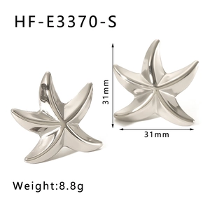 Detail view of silver starfish earrings with 31mm size and 8.8g weight specifications