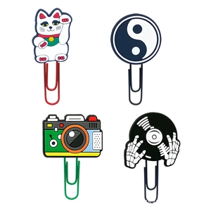 Set of 4 cute cartoon paperclips with lucky cat and vintage camera rubber charms