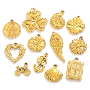 Gold Plated Stainless Steel Charms Pendants For DIY Jewelry Making Heart Cross Shell Flower Bicycle Designs