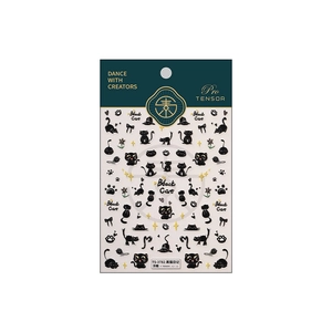 Embossed cartoon black cat nail stickers TS-3782 featuring feline paws and flowers