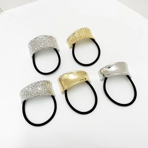 Punk Metal Hair Ties Irregular Zinc Alloy Hammered Smooth Surface High Elastic Ponytail Holders For Women Accessories