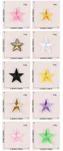 Size chart for colorful star embroidery patches showing 4.3cm and 3.2cm measurements
