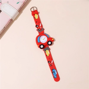 Kids sports watch featuring red cartoon car patterns and colorful numbered dial